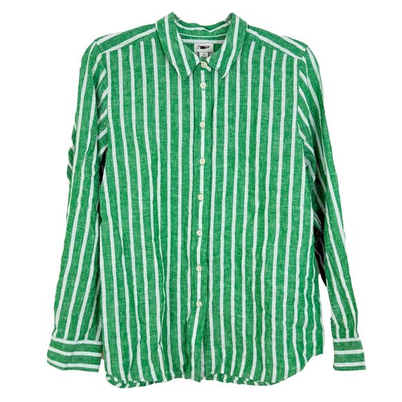 J.CREW Striped Linen-Blend Button-Up Shirt S White/Bright Clover Green NWT B45 - Picture 2 of 5